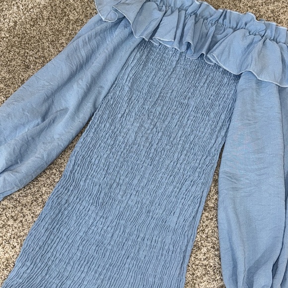 Light Blue Ruched Ruffle Dress - Picture 5 of 10